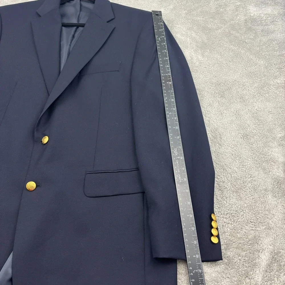 Chaps 100% Wool Gold Button Blazer Mens 42L Navy Blue Single Breast Preppy Yacht
